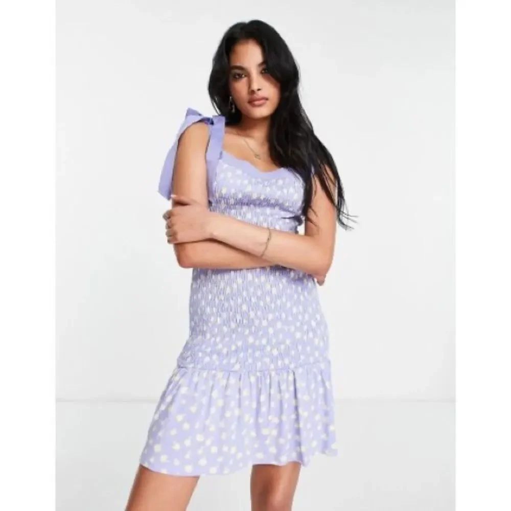 French Connection Women’s Smocked Ruched Lavender Floral Mini Dress Size S